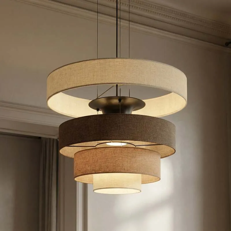 B-Ware Lucande Pendelleuchte Hängelampe LED Peldano Textil Braun Beige Ø 50 cm warmweiß