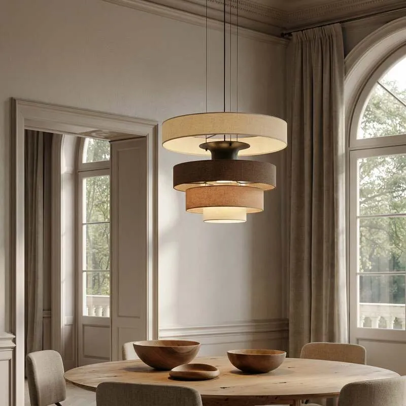 B-Ware Lucande Pendelleuchte Hängelampe LED Peldano Textil Braun Beige Ø 50 cm warmweiß