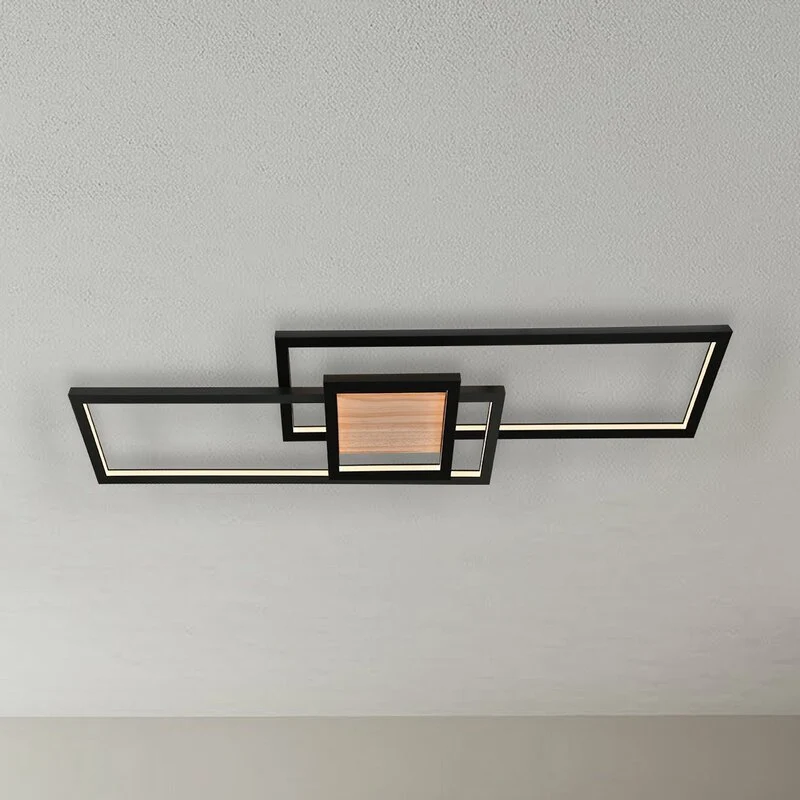 B-Ware Lindby Deckenleuchte Lampe LED Emiljan schwarz Metall dimmbar Holz Wohnzimmer