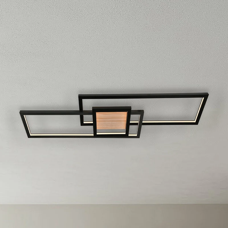 B-Ware Lindby Deckenleuchte Lampe LED Emiljan schwarz Metall dimmbar Holz Wohnzimmer