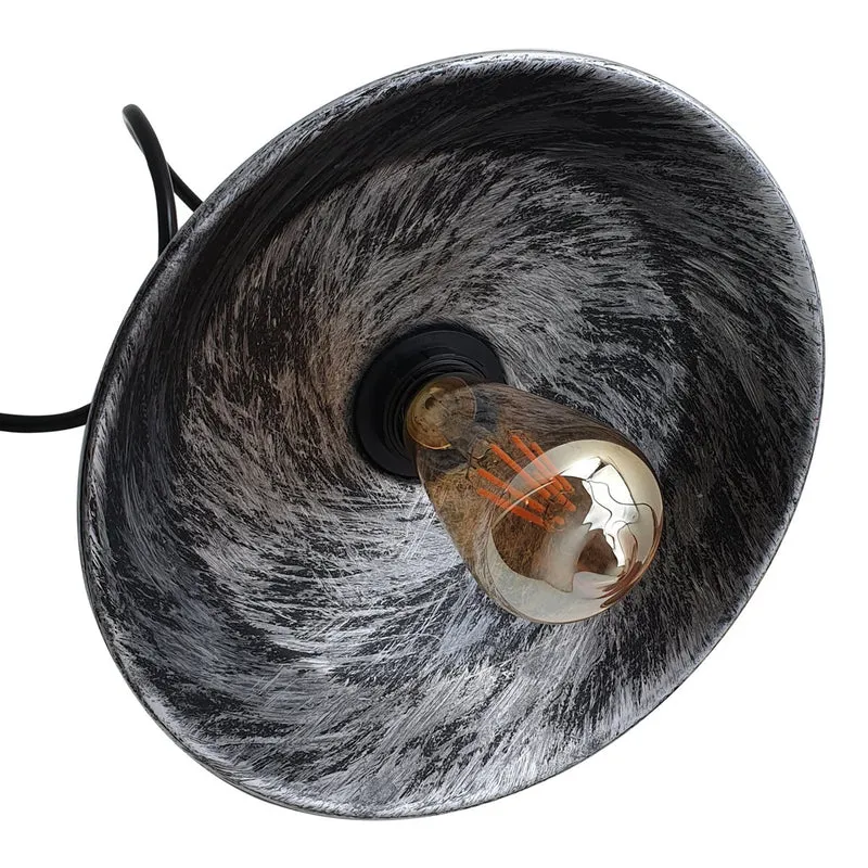 Vintage Pendelleuchte aus Metall – Gebürstetes Silber – Retro Deckenlampe~1319