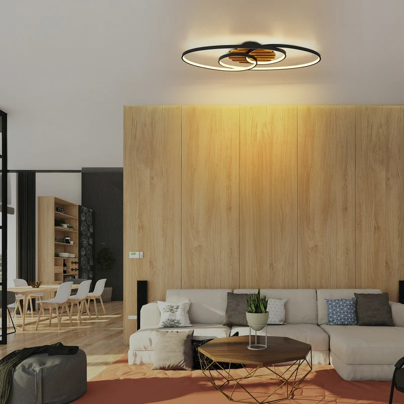 B-Ware Globo Deckenleuchte Lampe LED Tisha I Schwarz Holz 85 cm Warmweiß 40 W Leuchte