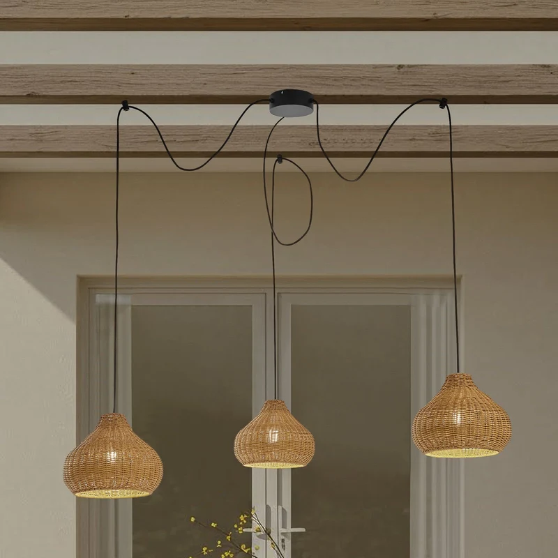 B-Ware Lucande Außenhängelampe Pendelleuchte Außenlampe Rattan Leuchte IP44 3-flammig