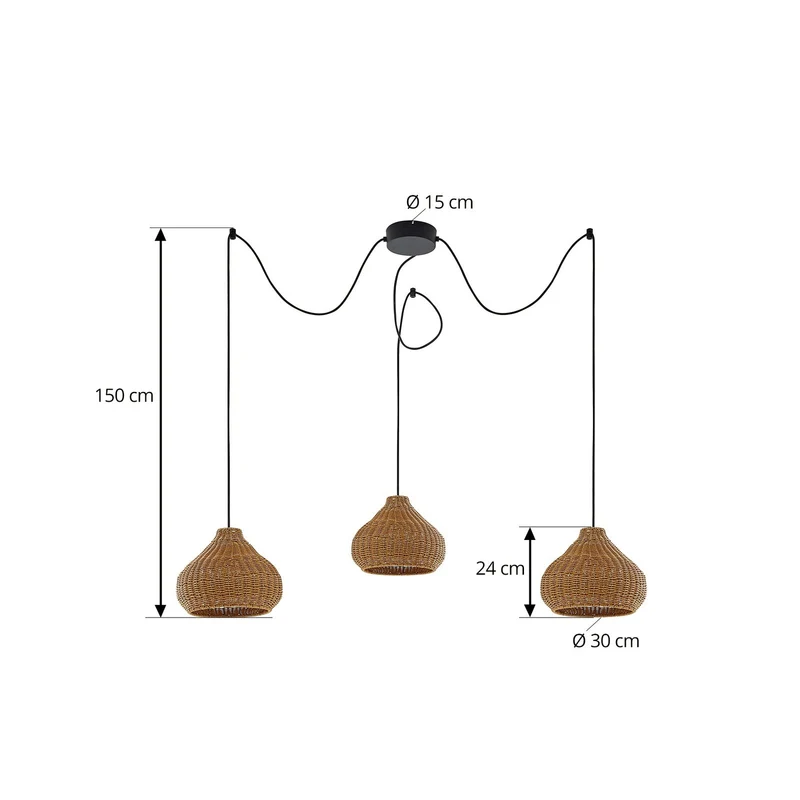 B-Ware Lucande Außenhängelampe Pendelleuchte Außenlampe Rattan Leuchte IP44 3-flammig