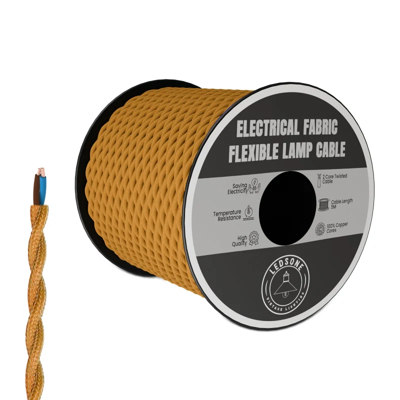 Goldenes Textilkabel 2-adrig Gedrehtes Stoffkabel DIY-Lampen ~1166