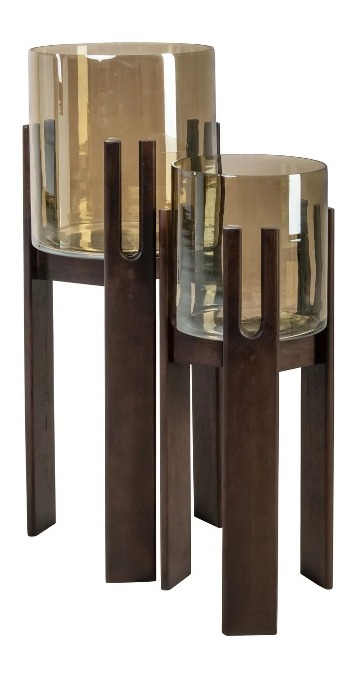 Windlicht Paige Walnut aus Mangoholz & Glas, 63,5 cm hoch, Richmond