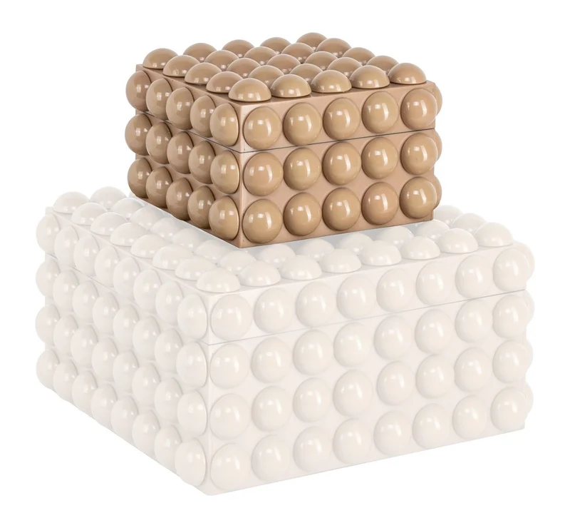 Aufbewahrungsbox Ash beige, kompakte Deko-Box aus Harz und MDF