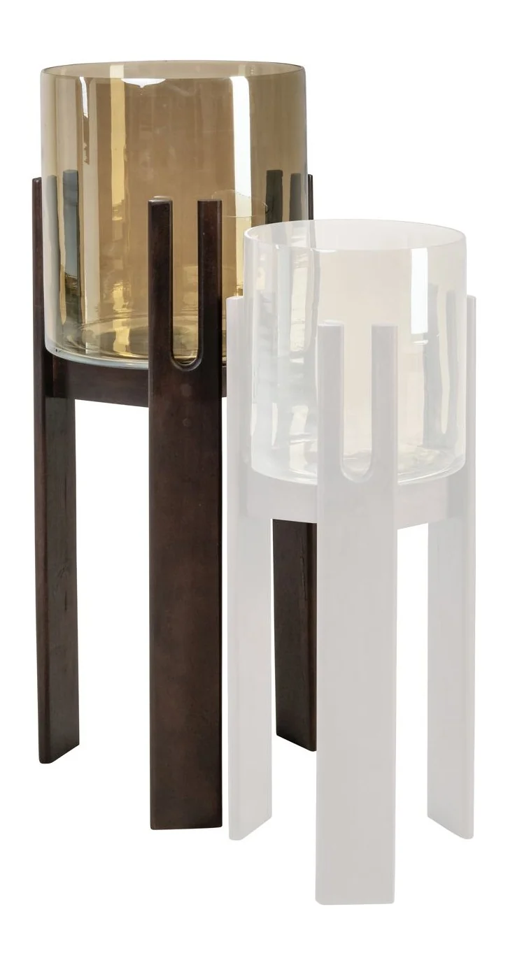 Elegantes Windlicht Reese Walnut Large aus Mangoholz & Glas, 80 cm