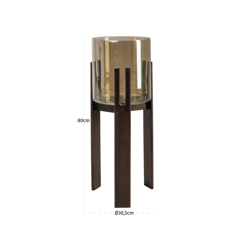 Elegantes Windlicht Reese Walnut Large aus Mangoholz & Glas, 80 cm