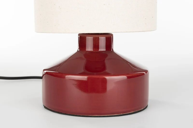 Tischlampe Nook von Zuiver, Rot mit Keramikfuß und Leinenschirm