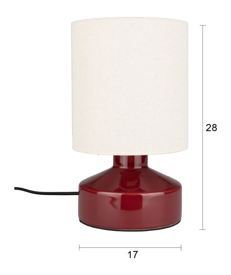 Tischlampe Nook von Zuiver, Rot mit Keramikfuß und Leinenschirm