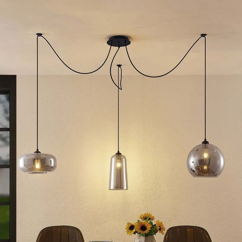 B-Ware Lucande Zyli Pendelleuchte Hängeleuchte Deckenlampe Lampe dreiflammig rauchgrau