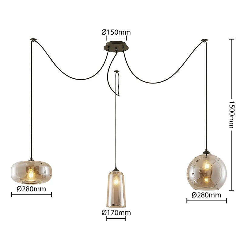 B-Ware Lucande Zyli Pendelleuchte Hängeleuchte Deckenlampe Lampe dreiflammig rauchgrau
