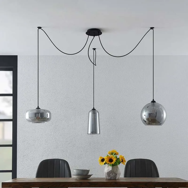 B-Ware Lucande Zyli Pendelleuchte Hängeleuchte Deckenlampe Lampe dreiflammig rauchgrau
