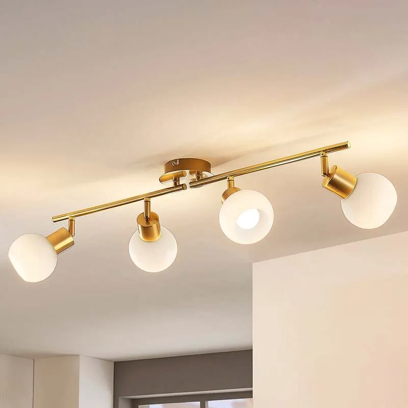 B-Ware Lindby Deckenleuchte Deckenlampe Elaina messing Glas Opalglasschirme 4 flammig