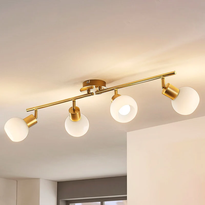 B-Ware Lindby Deckenleuchte Deckenlampe Elaina messing Glas Opalglasschirme 4 flammig