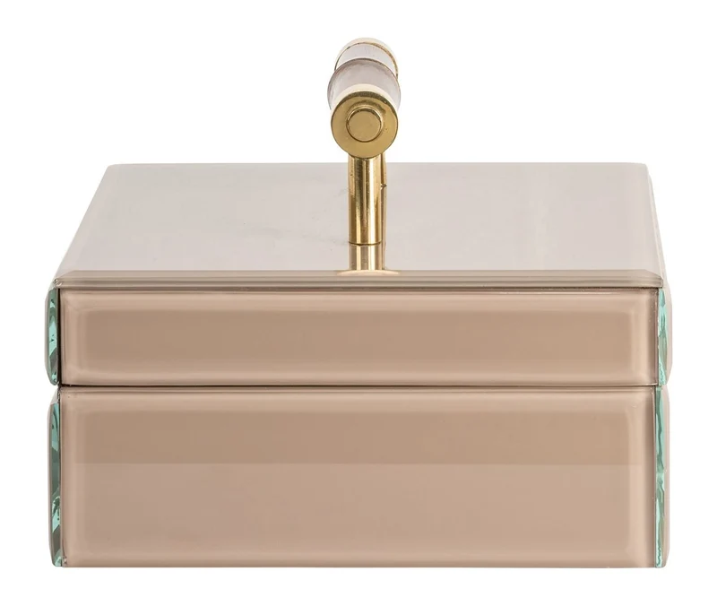 Richmond Aufbewahrungsbox Jett beige - MDF, Glas & Wildleder, 16x16x8
