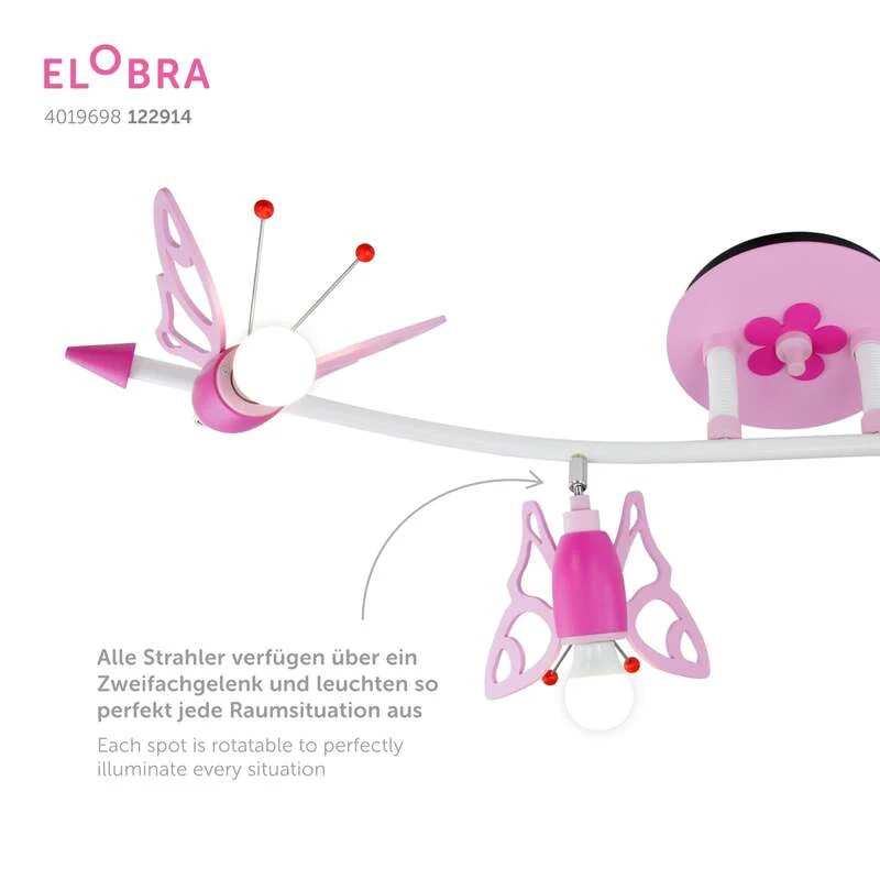 B-Ware Elobra Deckenstrahler Lampe Kinderzimmer Falter rosa 4-flammig Holz E14 100cm