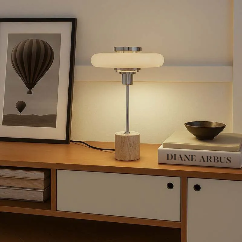 B-Ware Lindby Tischleuchte Lampe Retro beige Metall Travertin Schreibtischleuchte