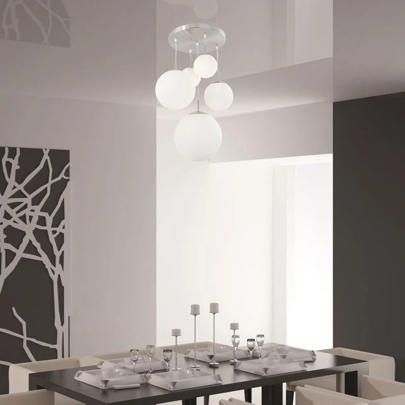 B-Ware Steinhauer Hängeleuchte Bollique stahl opalweiß Glas 5-flammig Deckenlampe Lampe