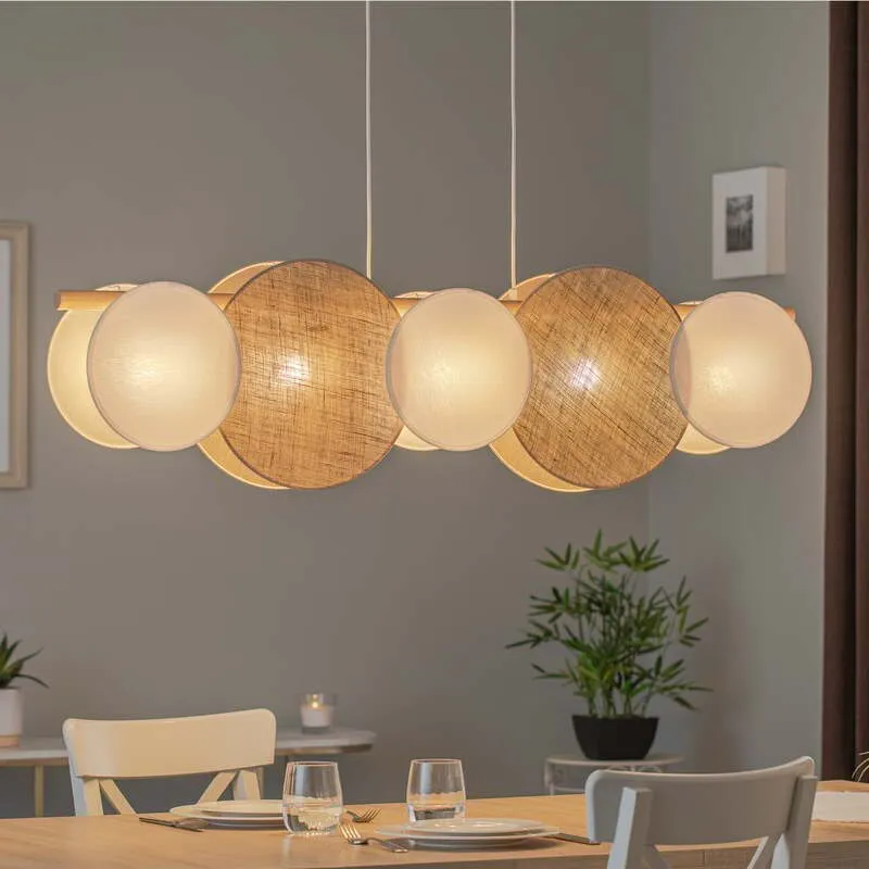 B-Ware TK Lighting Hängelampe Pendelleuchte Pulse Juteschirme naturbraun weiß 5-flg