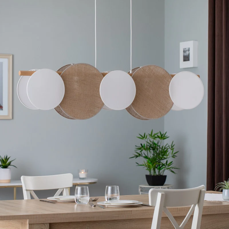 B-Ware TK Lighting Hängelampe Pendelleuchte Pulse Juteschirme naturbraun weiß 5-flg