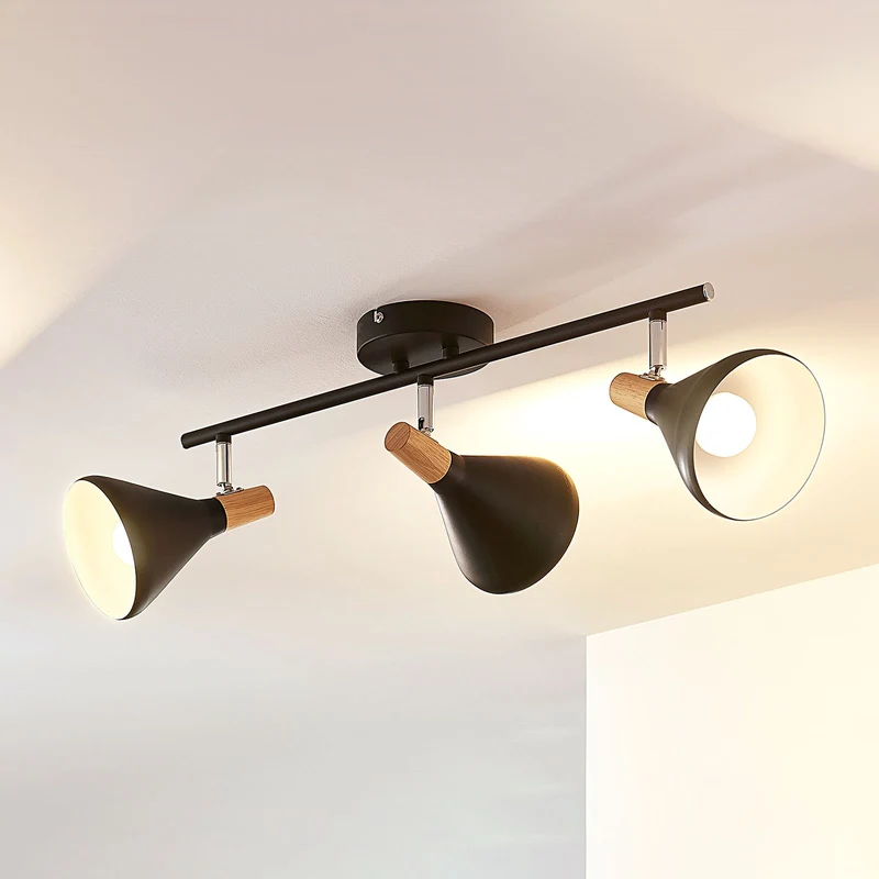 B-Ware Lindby Deckenleuchte Deckenlampe Arina schwarz dreiflammig Metall Holz 53 cm