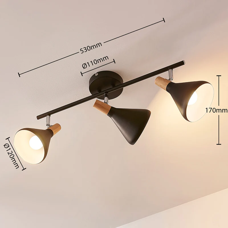 B-Ware Lindby Deckenleuchte Deckenlampe Arina schwarz dreiflammig Metall Holz 53 cm