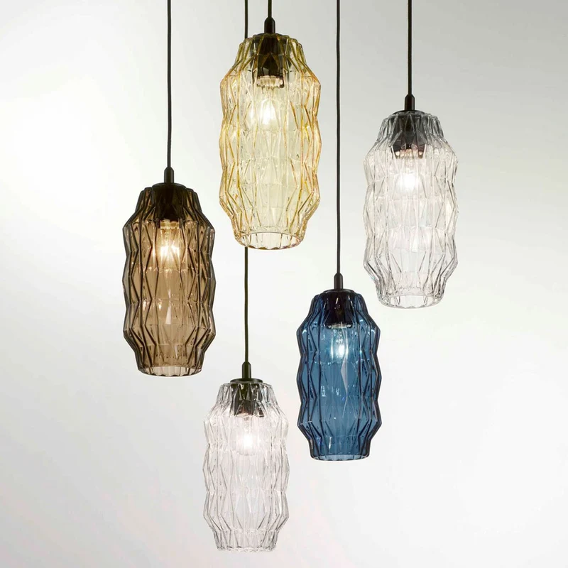 B-Ware Selène Hängeleuchte Origami aus Glas blau Deckenlampe Lampe Leuchte Spot Licht
