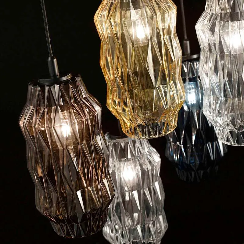 B-Ware Selène Hängeleuchte Origami aus Glas blau Deckenlampe Lampe Leuchte Spot Licht