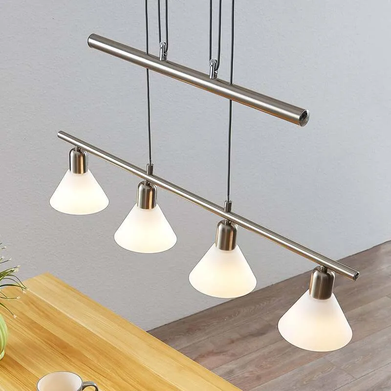 B-Ware Lindby Pendellampe Hängeleuchte Delira LED dimmbar nickel 4-flg höhenverstellbar