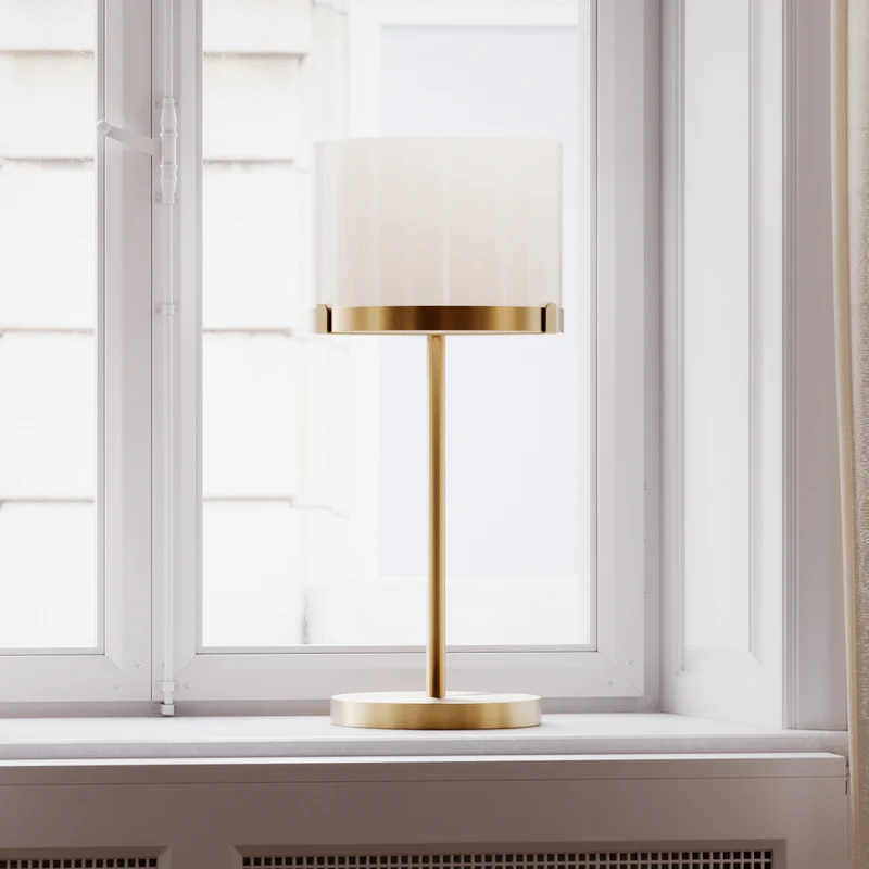 B-Ware By Rydens Tischleuchte Lampe Marcel messing weiß Metall Glas 55 cm E27 LED