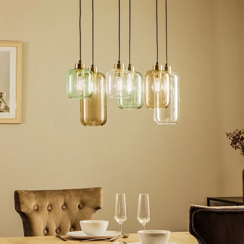 B-Ware Hängeleuchte Marco Hängelampe Deckenlampe Leuchte Green 6-flg. klar grün braun