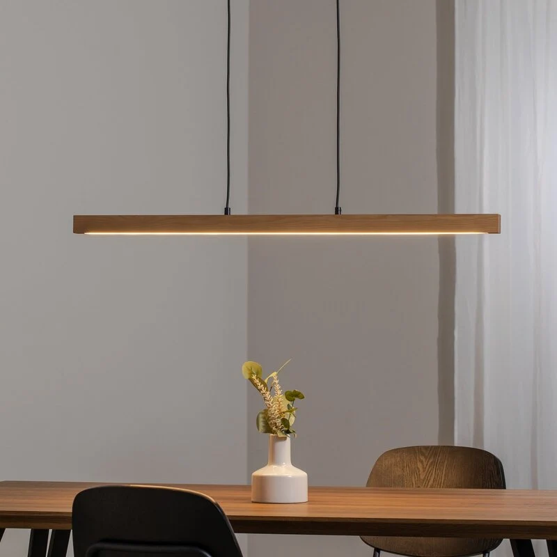 B-Ware Teo Pendelleuchte Hängeleuchte LED Holz Buche Balken Touchdimmer warmweiß 96 cm