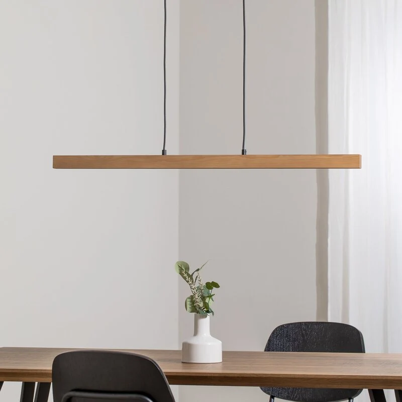 B-Ware Teo Pendelleuchte Hängeleuchte LED Holz Buche Balken Touchdimmer warmweiß 96 cm