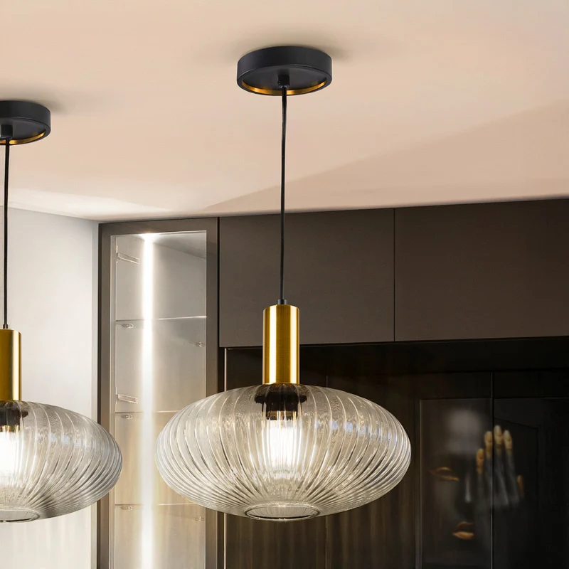 B-Ware Schuller Hängeleuchte Pendelleuchte Norma E27 LED Schwarz Transparent Glas Ø30cm