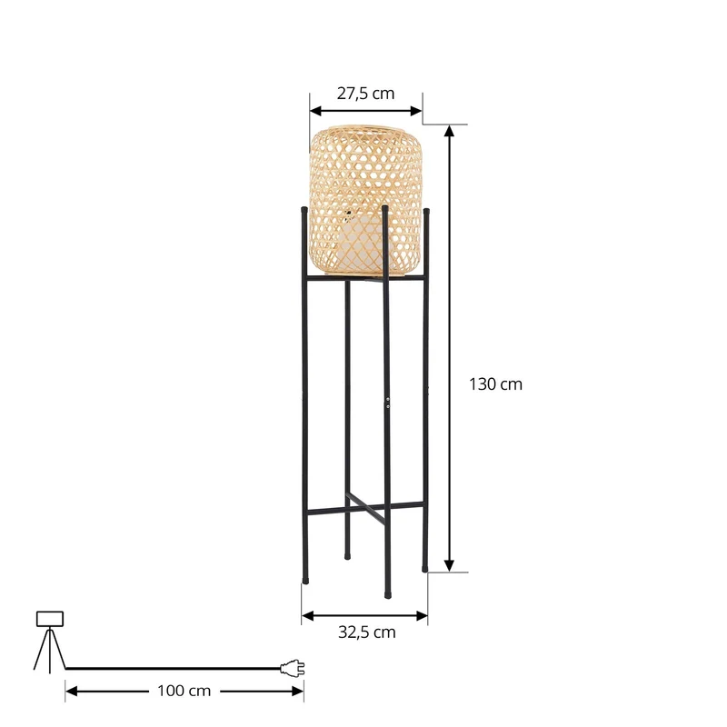 B-Ware Lucande Stehleuchte Standlampe LED Akku Adebi Bambus Schwarz Dimmfunktion Outdoo