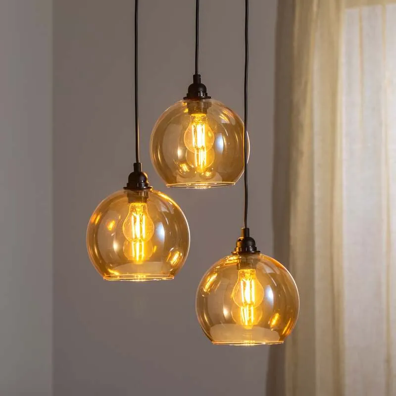 B-Ware Hängelampe Gold 021 3-flammig LED Hängeleuchte dimmbar gold transparent Ø20cm