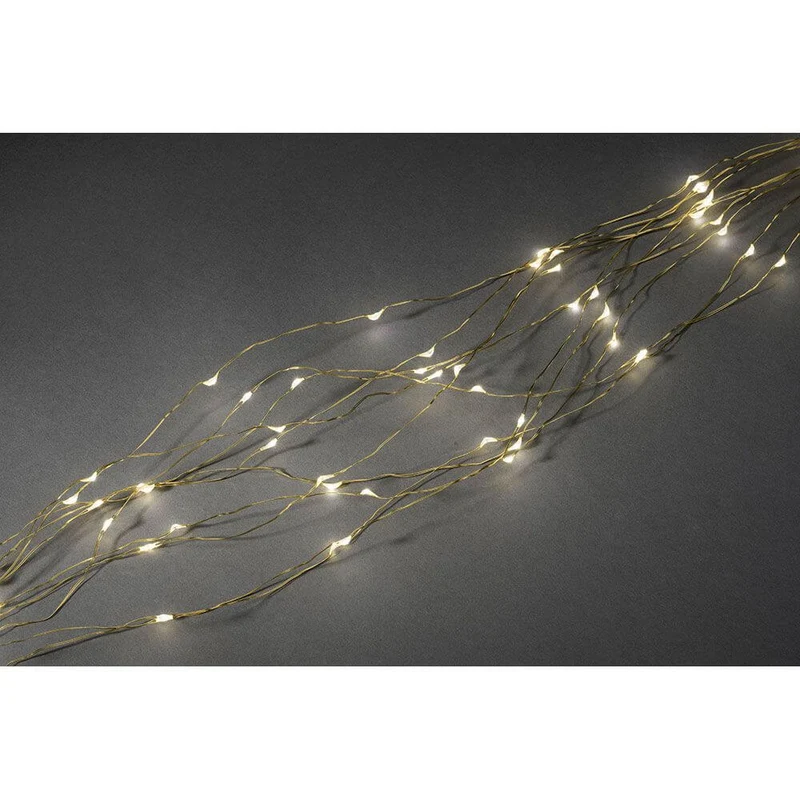 LED Tropfenlametta 24 Stränge mit 20 Dioden 480 Warmweiße Dioden goldfarbener Draht