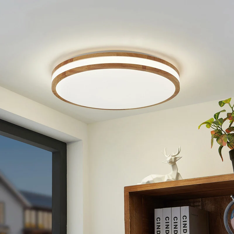 B-Ware Lindby Deckenlampe Emiva LED Leuchte dimmbar Holz hell CCT 50cm 3000K-6500K