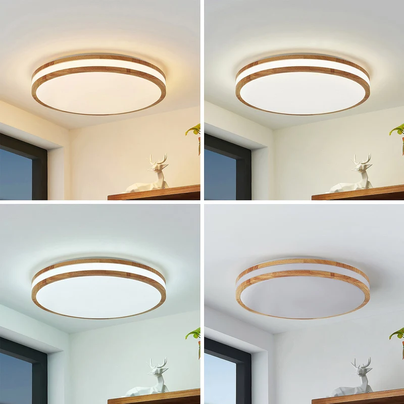 B-Ware Lindby Deckenlampe Emiva LED Leuchte dimmbar Holz hell CCT 50cm 3000K-6500K