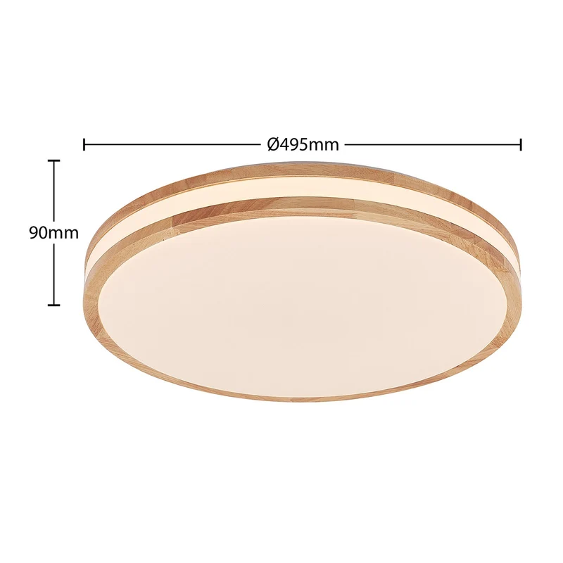B-Ware Lindby Deckenlampe Emiva LED Leuchte dimmbar Holz hell CCT 50cm 3000K-6500K
