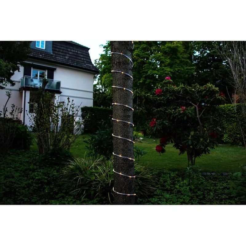 LED Mini Lichterschlauch 10m mit Lichtsensor Timer 130 Warmweiße Dioden batteriebetrieben IP44