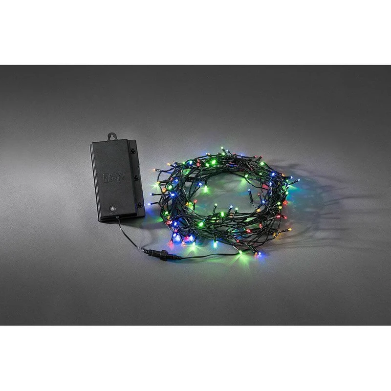 LED Lichterkette mit Lichtsensor Timer 120 bunte Dioden batteriebetrieben IP44