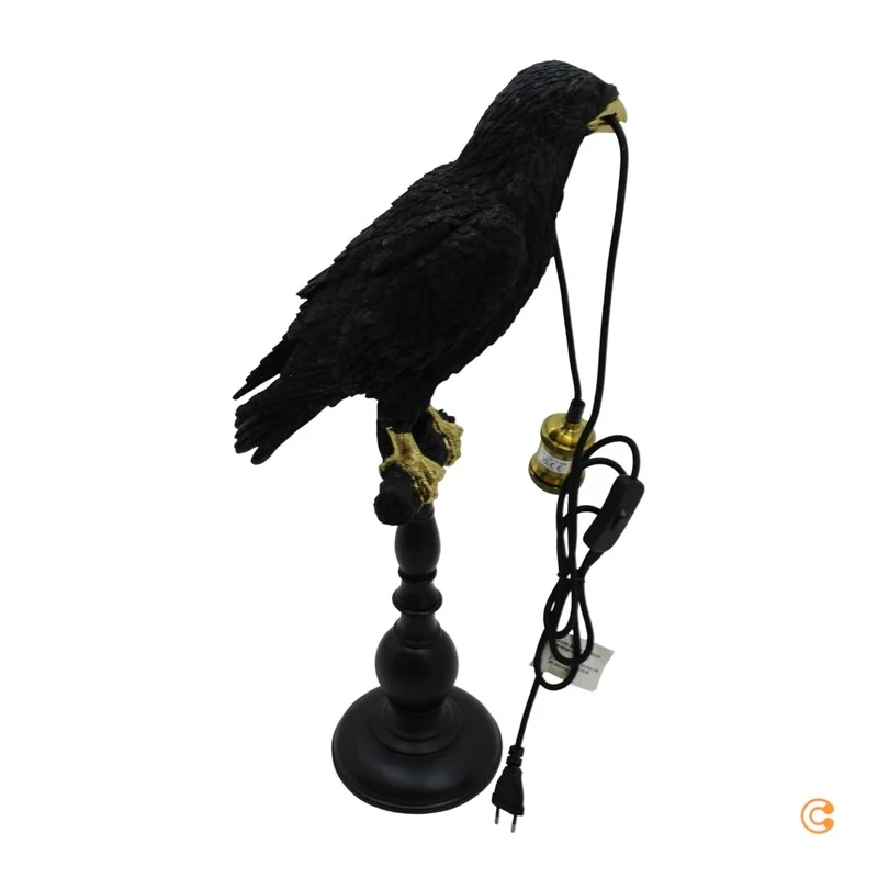B-Ware KARE Animal Sitting Crow Tischleuchte Schwarz 61 cm E27 40 W Polyresin
