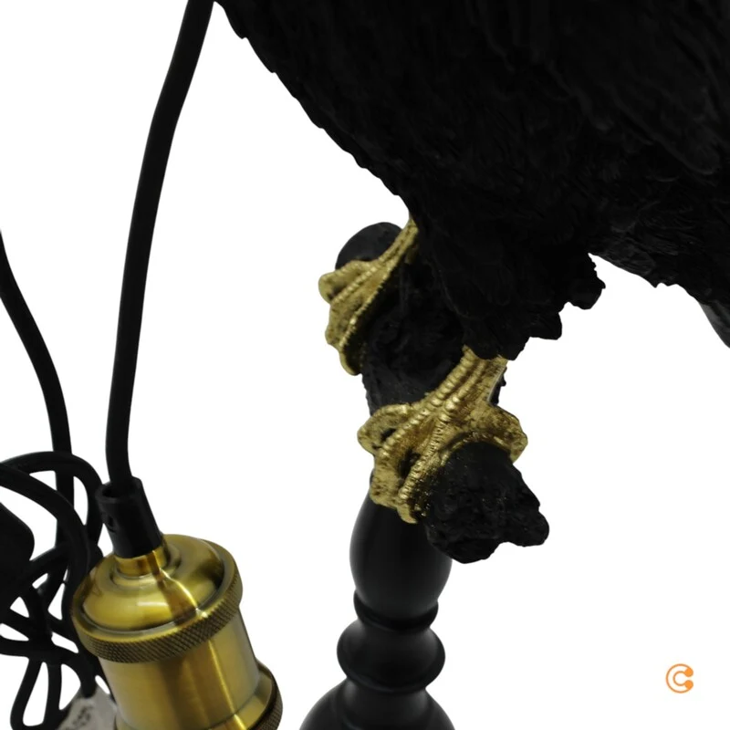 B-Ware KARE Animal Sitting Crow Tischleuchte Schwarz 61 cm E27 40 W Polyresin
