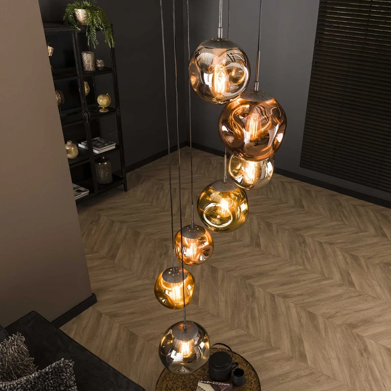 B-Ware Hängeleuchte Stellar 7-flammig LED Pendelleuchte dimmbar mehrfarbig altsilber