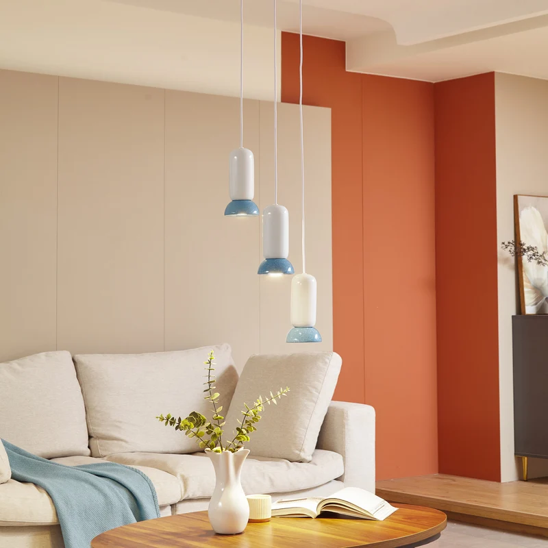 B-Ware Lindby Hängeleuchte Kerimi LED Pendelleuchte Lampe dimmbar creme blau 3-flammig