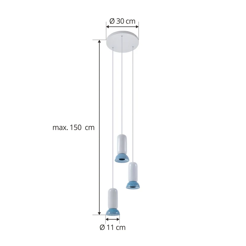 B-Ware Lindby Hängeleuchte Kerimi LED Pendelleuchte Lampe dimmbar creme blau 3-flammig