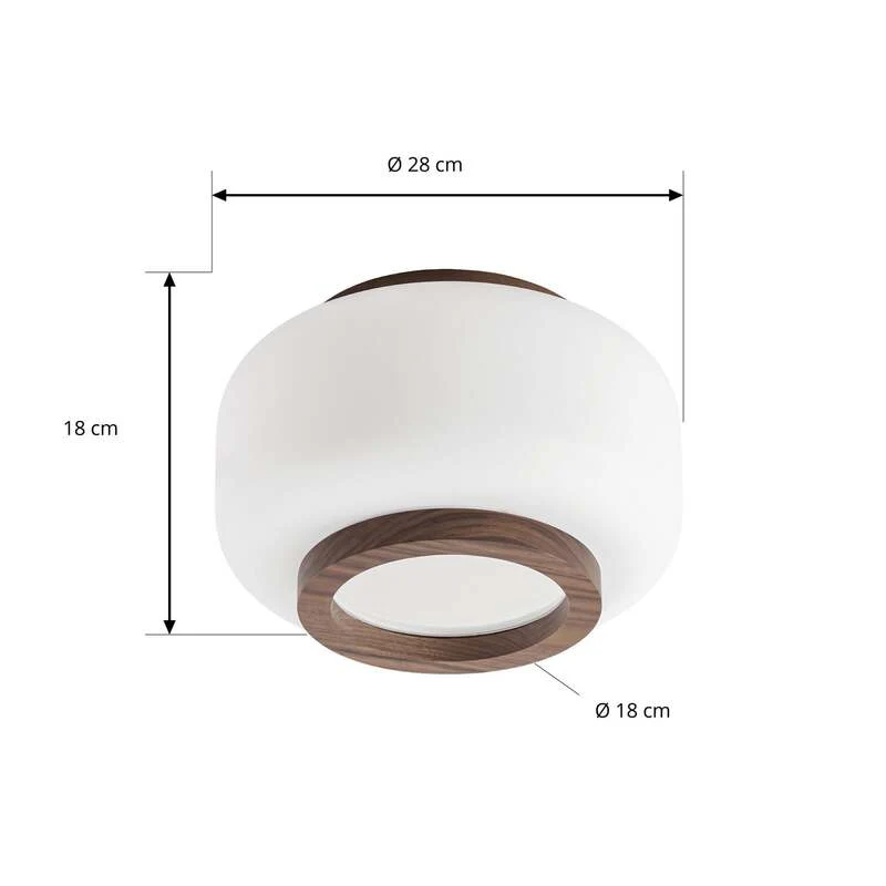 B-Ware Quitani Deckenleuchte Shiro LED Lampe dimmbar Holz Glas CCT Ø28cm weiß walnuss